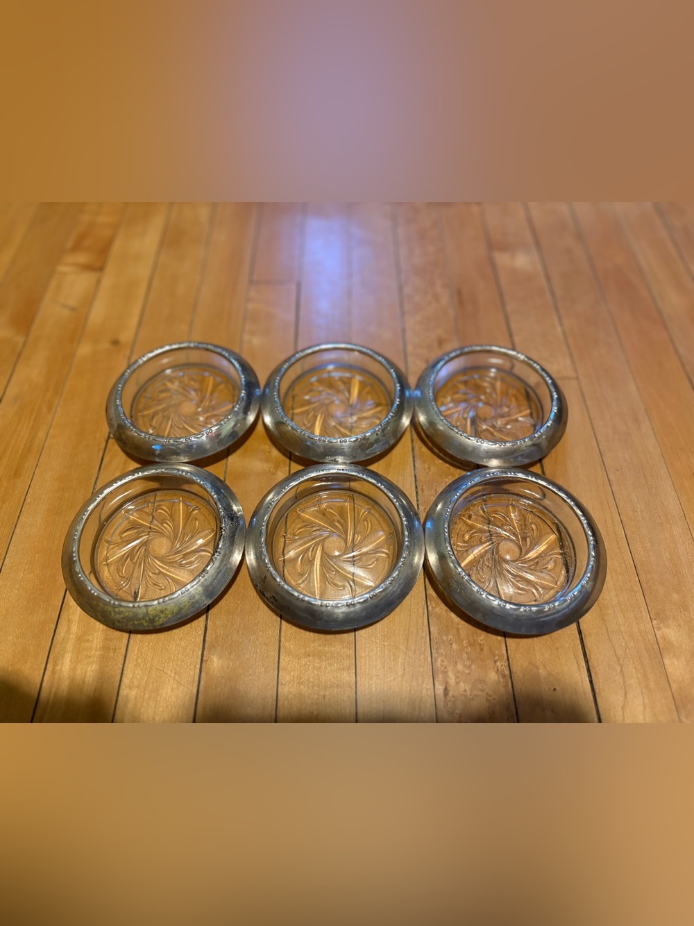 Amston #144 Sterling Silver and Glass Coasters - Set of 6